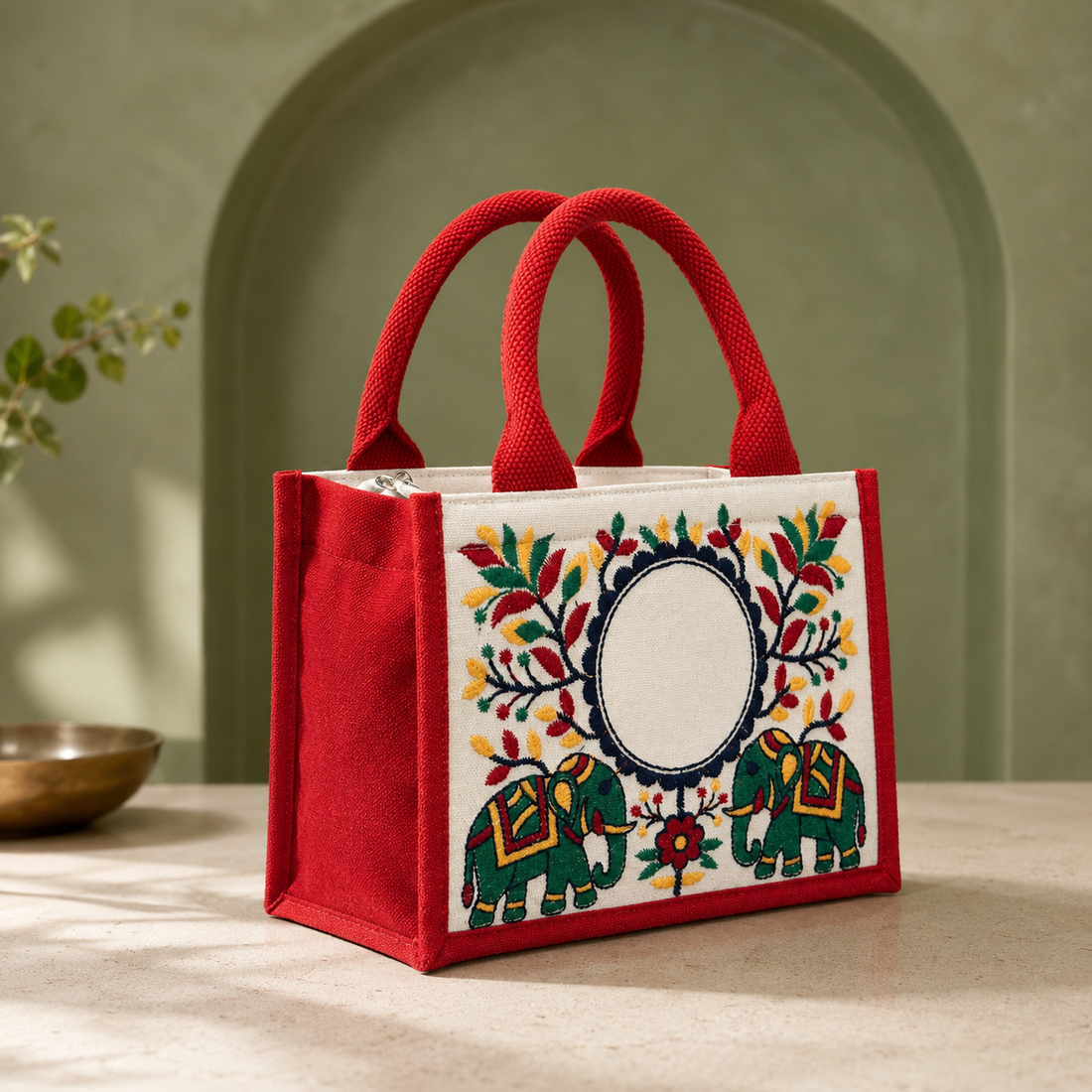 Twin Elephant Embroidered Hamper Bag