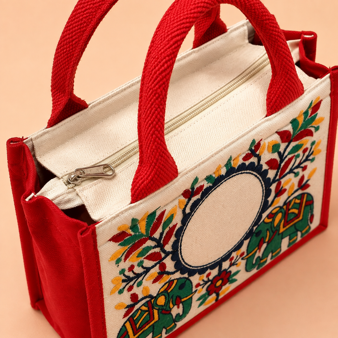 Twin Elephant Embroidered Hamper Bag