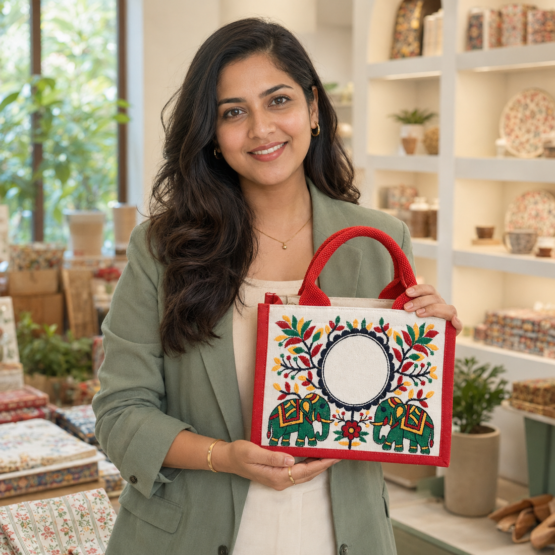 Twin Elephant Embroidered Hamper Bag