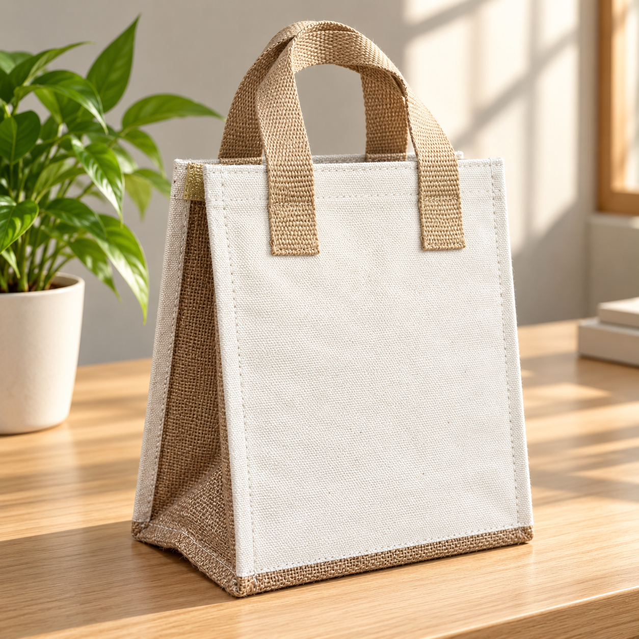 Plain 8.5x10x6 Natural Compact Insulated Canvas Cooler Bag | 310 GSM