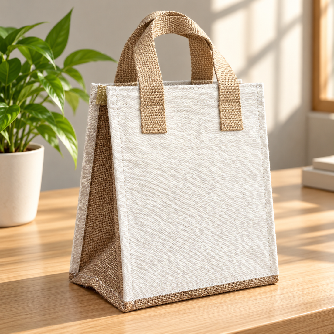 Plain 8.5x10x6 Natural Compact Insulated Canvas Cooler Bag | 310 GSM