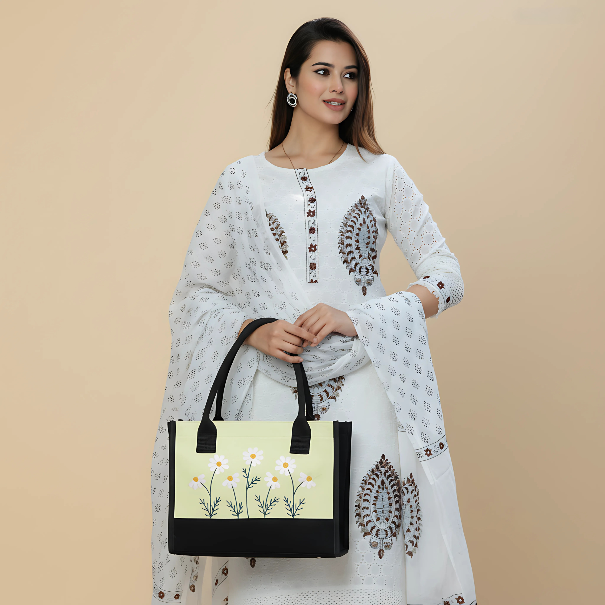 Green Floral Tote Bag