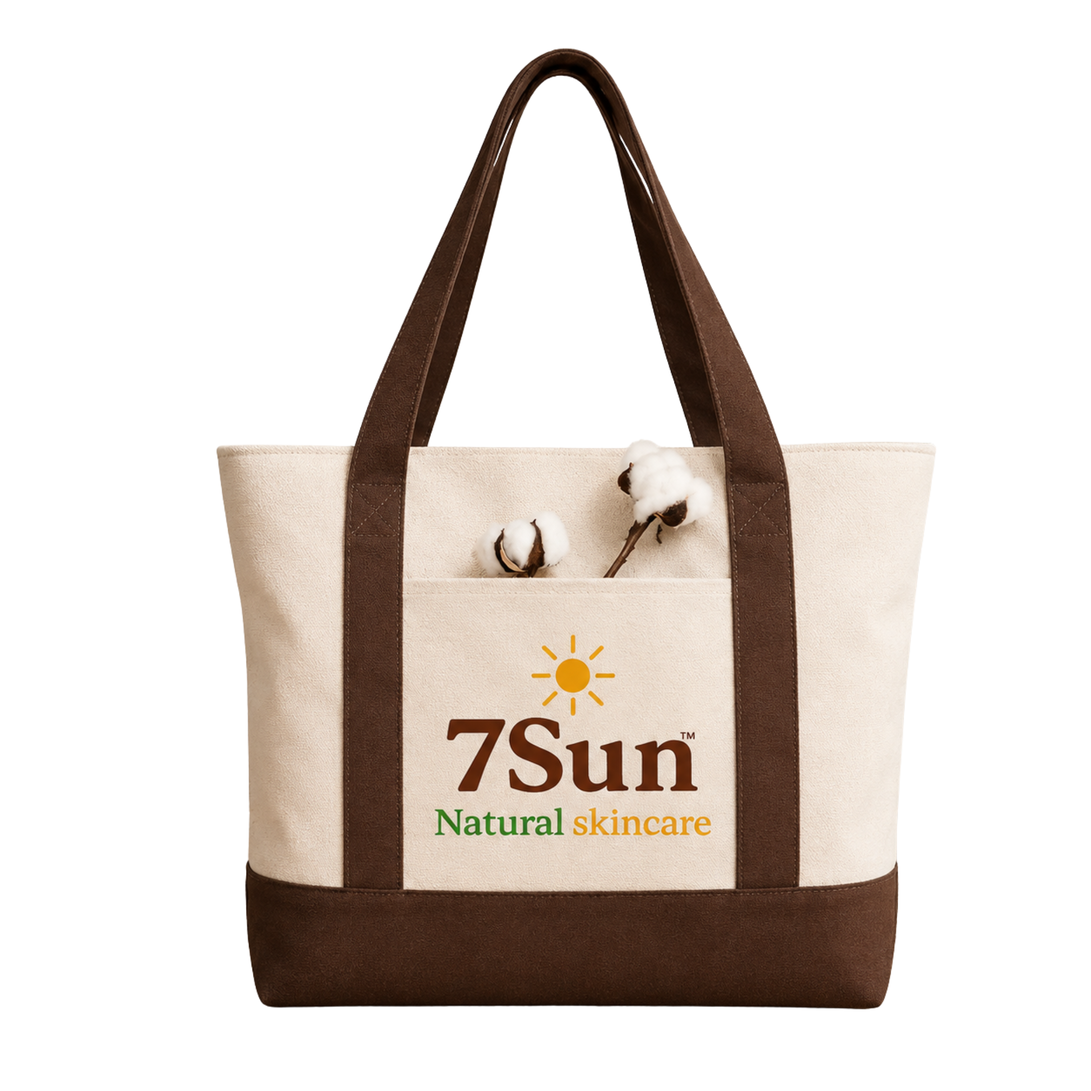 Brown and Beige Large Canvas Tote Bag | 19" x 15" x 6"