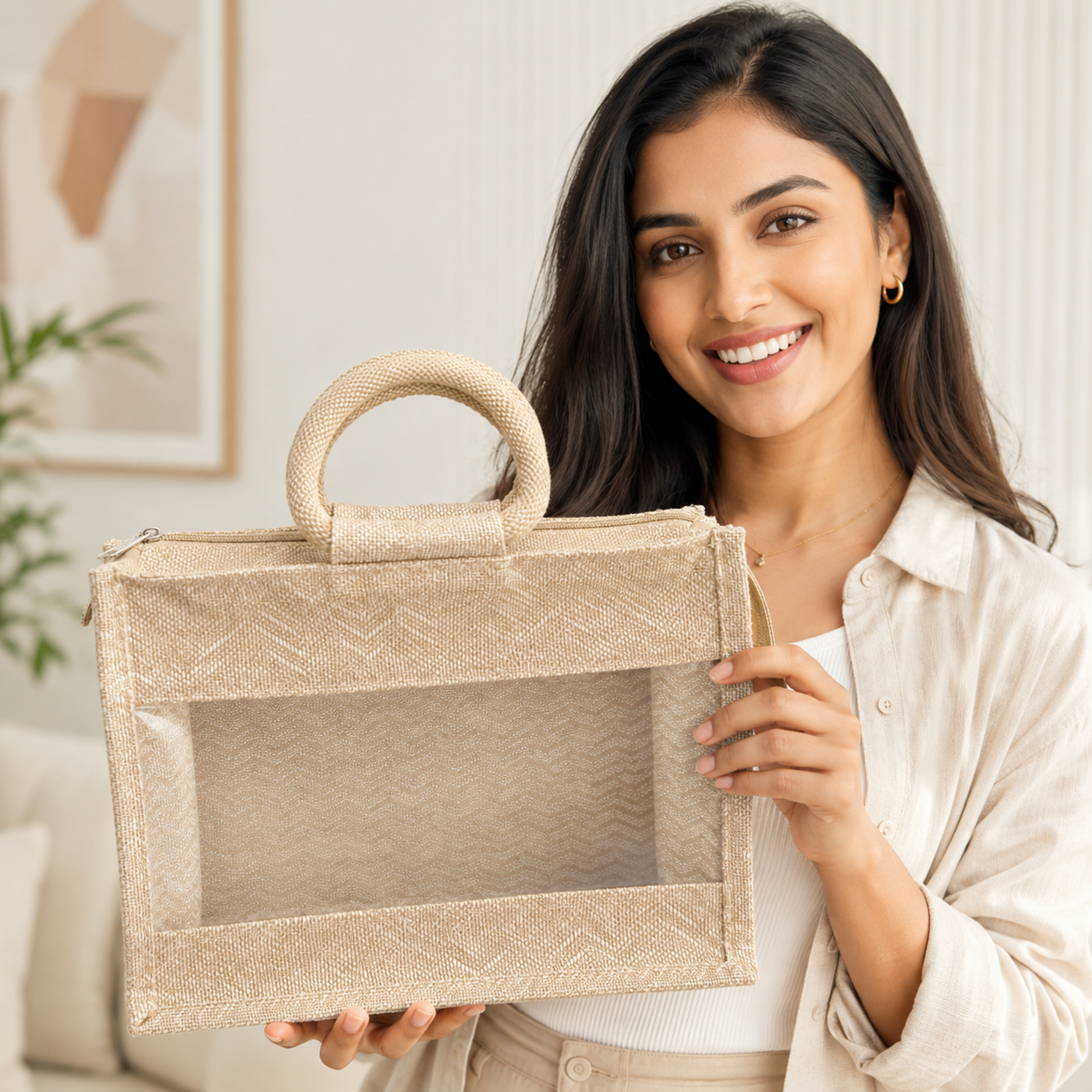 Wave Jute Bag with Window