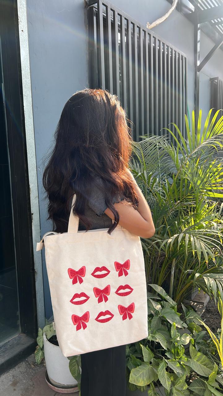 Lips & Bow Canvas Tote Bag
