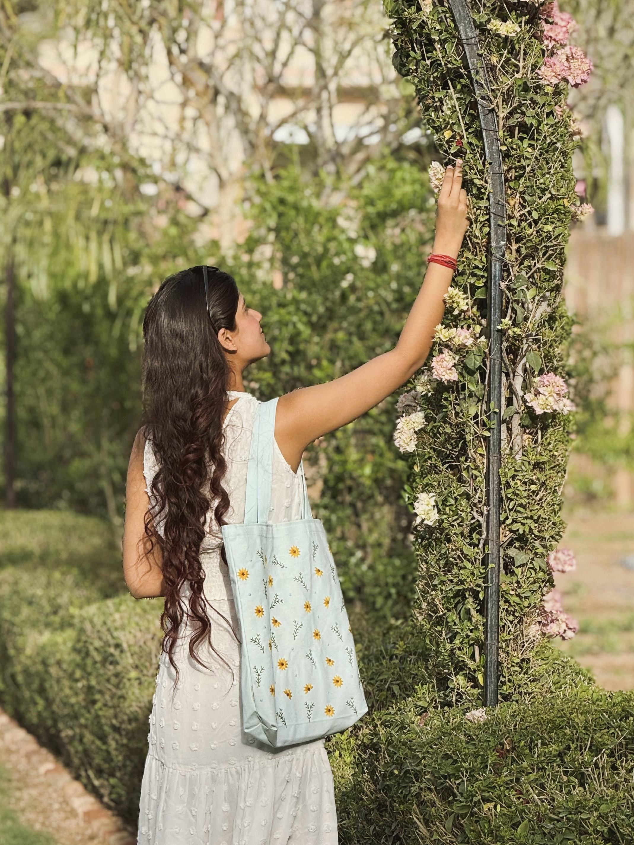 Sunflower Bliss Embroidered Tote
