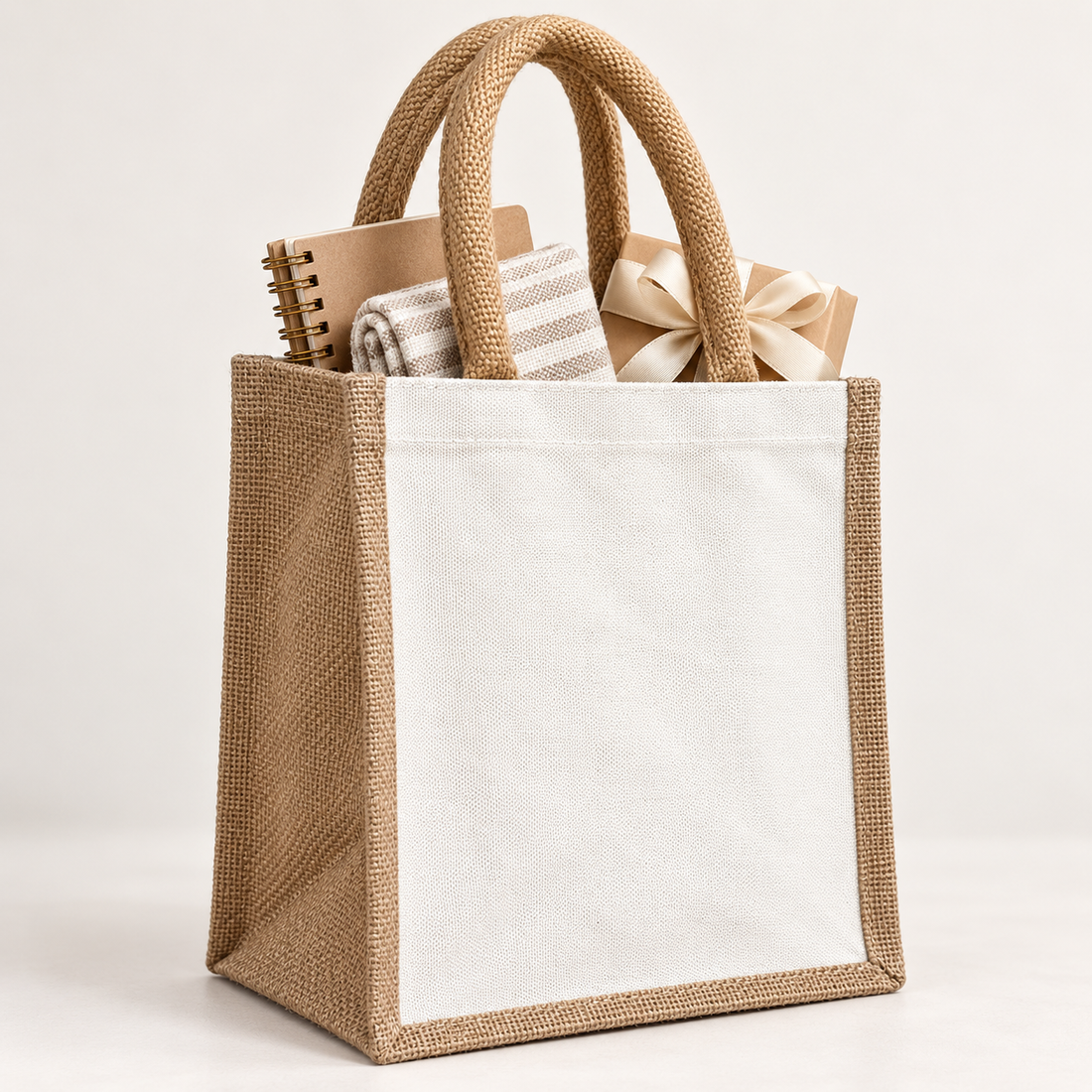 Plain 8x10x5.5 Natural Small Jute & Canvas Hamper Bag