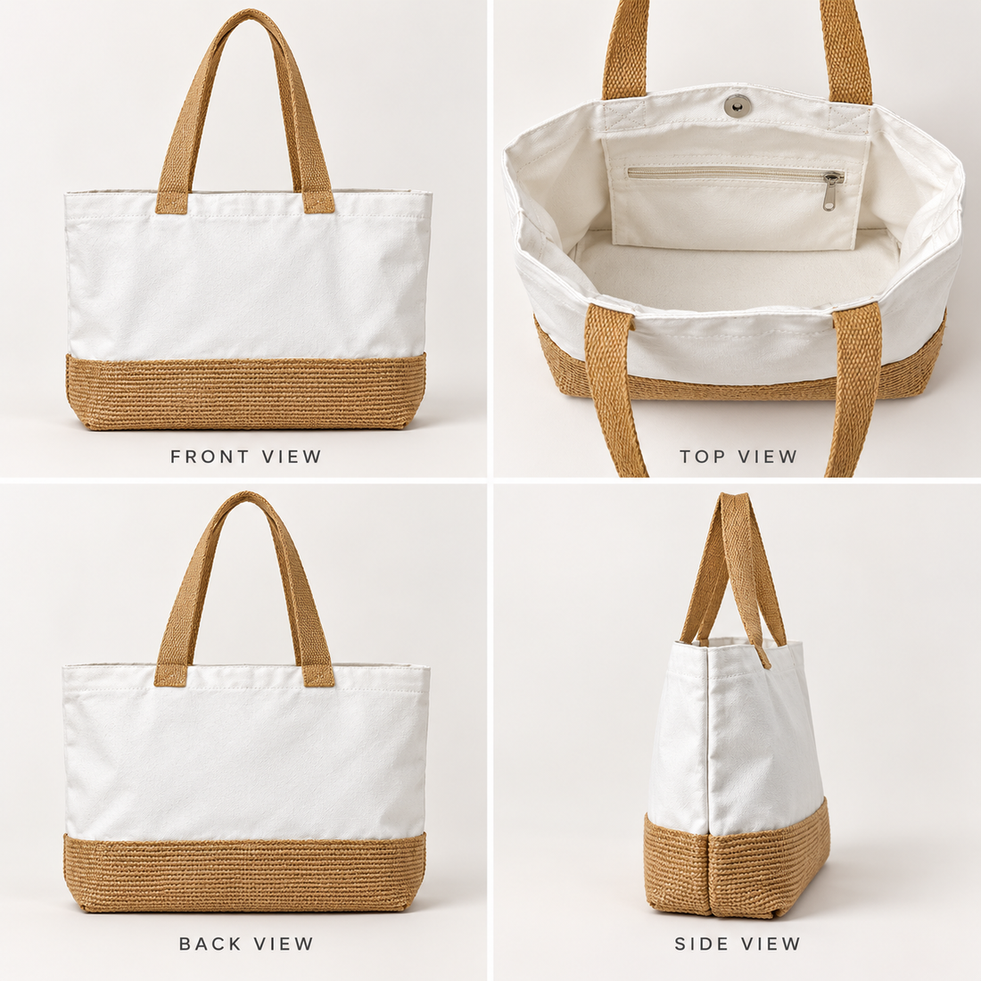 Plain 17.5x14x6 Natural Juco & Canvas Two-Tone Tote Bag