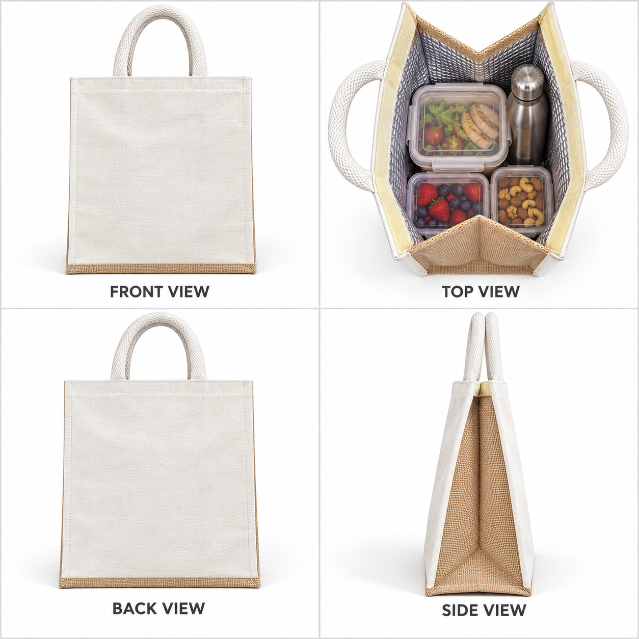 Plain 14.5x16x6.5 Natural Large Insulated Canvas Cooler Bag | 310 GSM