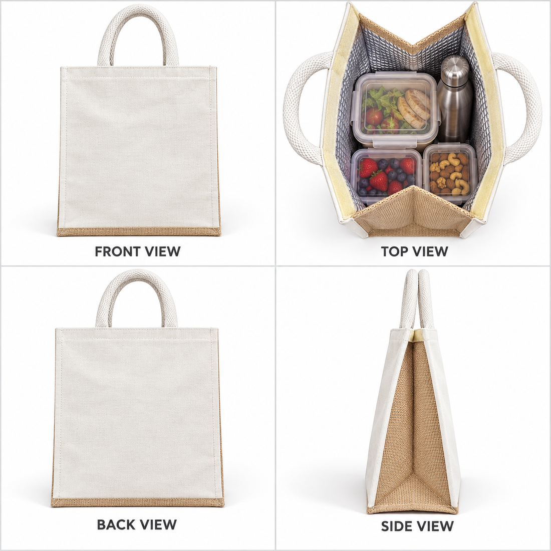 Plain 14.5x16x6.5 Natural Large Insulated Canvas Cooler Bag | 310 GSM
