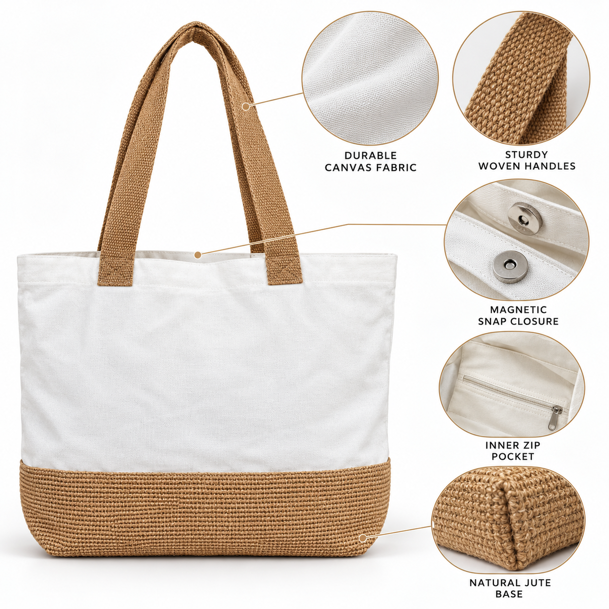 Plain 17.5x14x6 Natural Juco & Canvas Two-Tone Tote Bag
