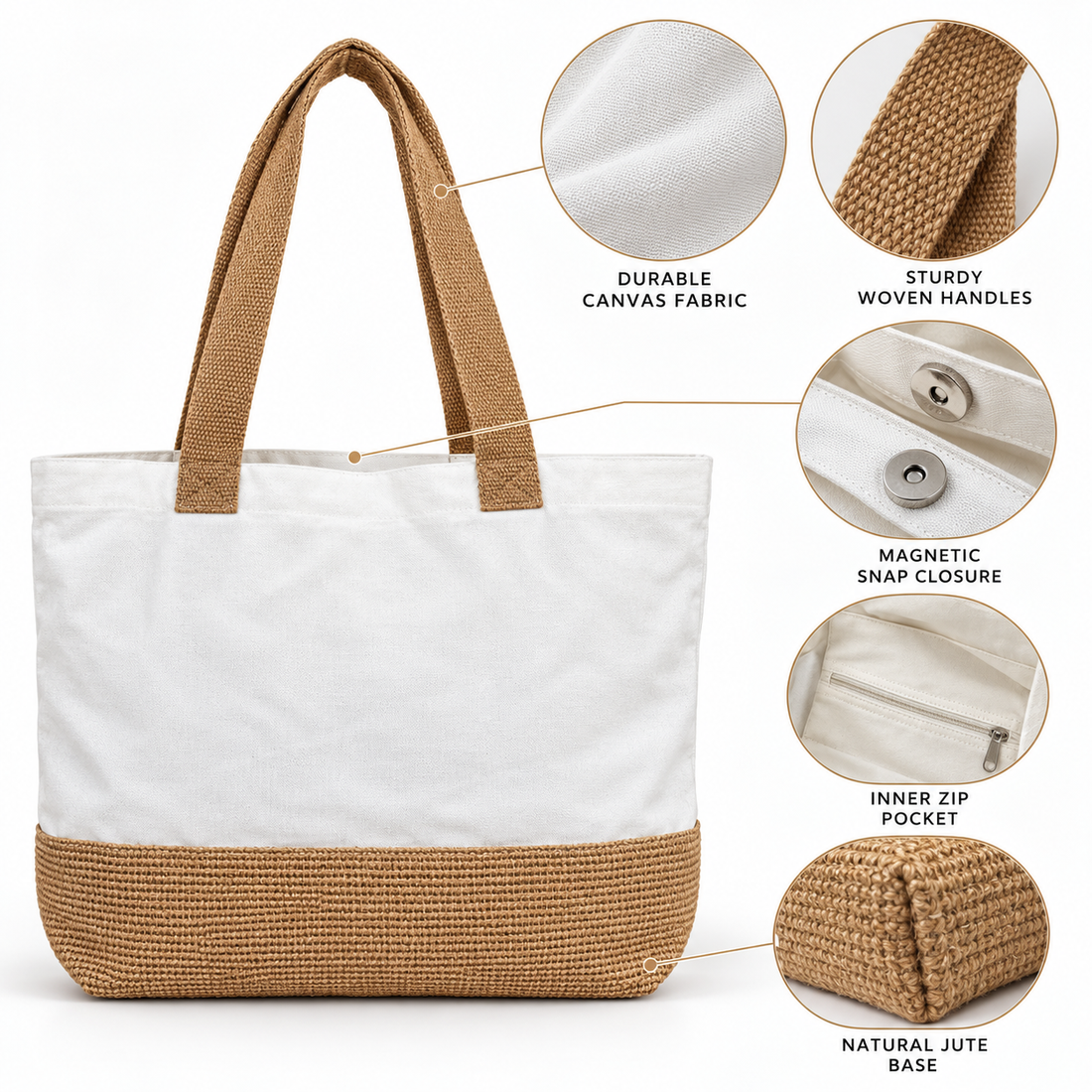 Plain 17.5x14x6 Natural Juco & Canvas Two-Tone Tote Bag