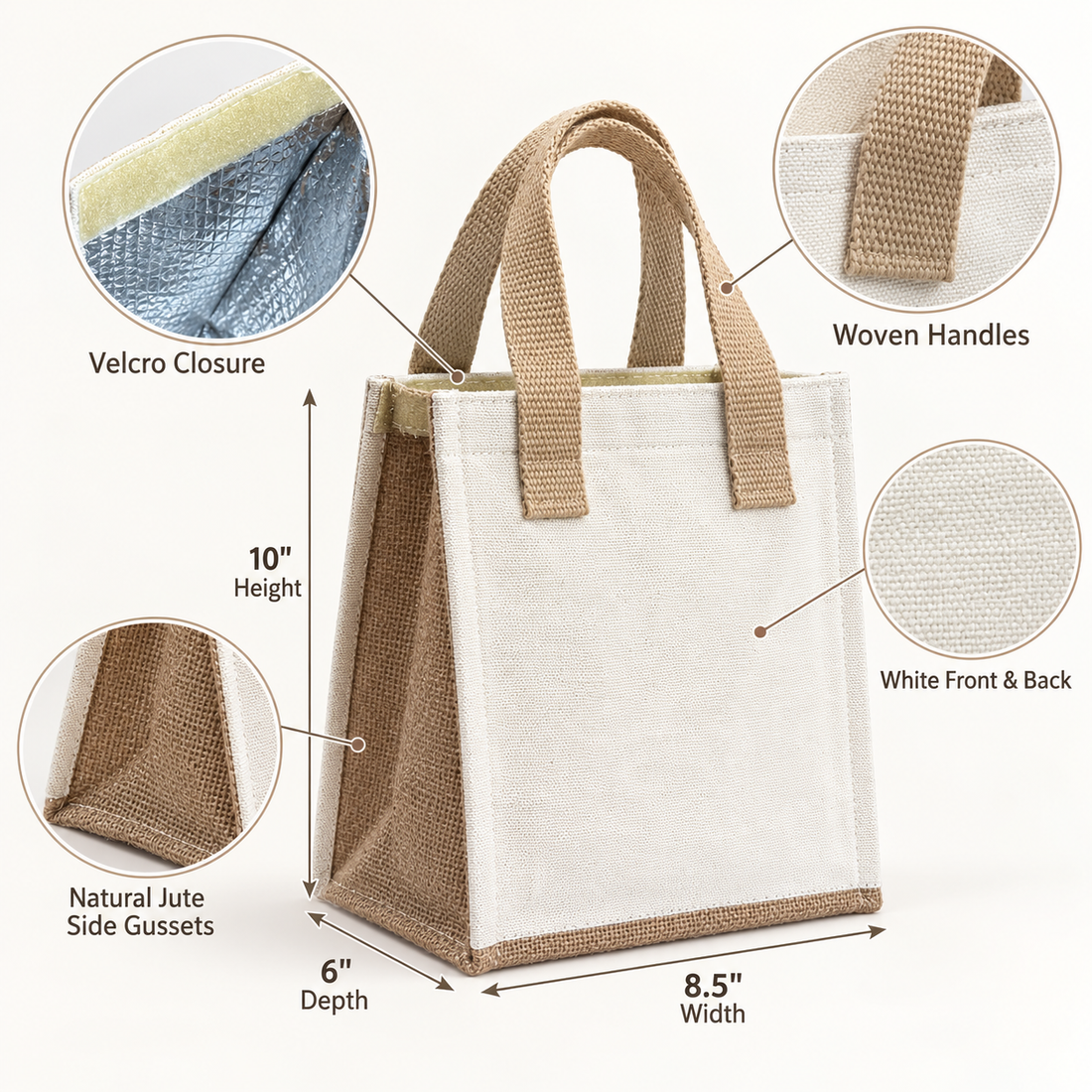 Plain 8.5x10x6 Natural Compact Insulated Canvas Cooler Bag | 310 GSM