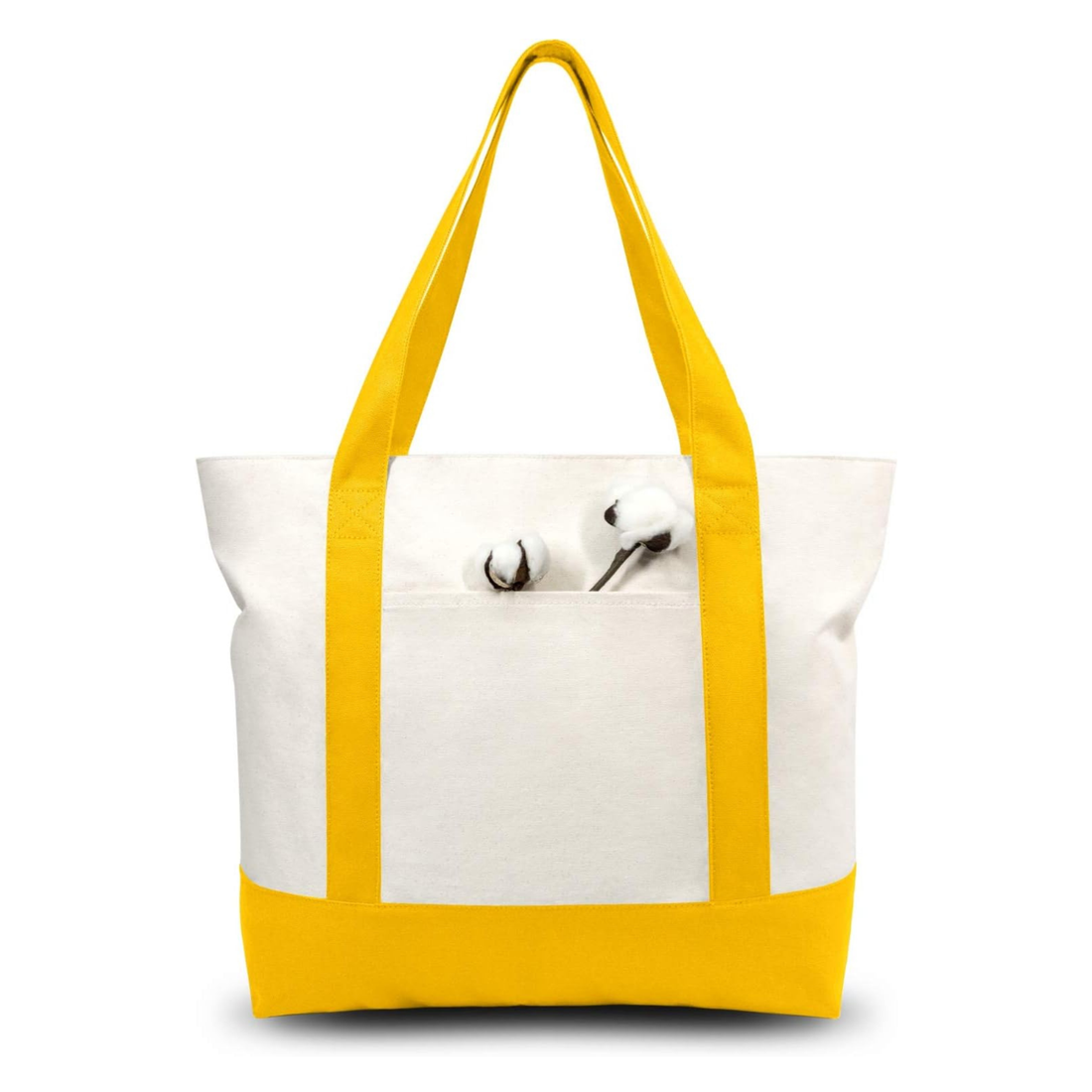 Yellow and Beige Large Canvas Tote Bag | 19" x 15" x 6"