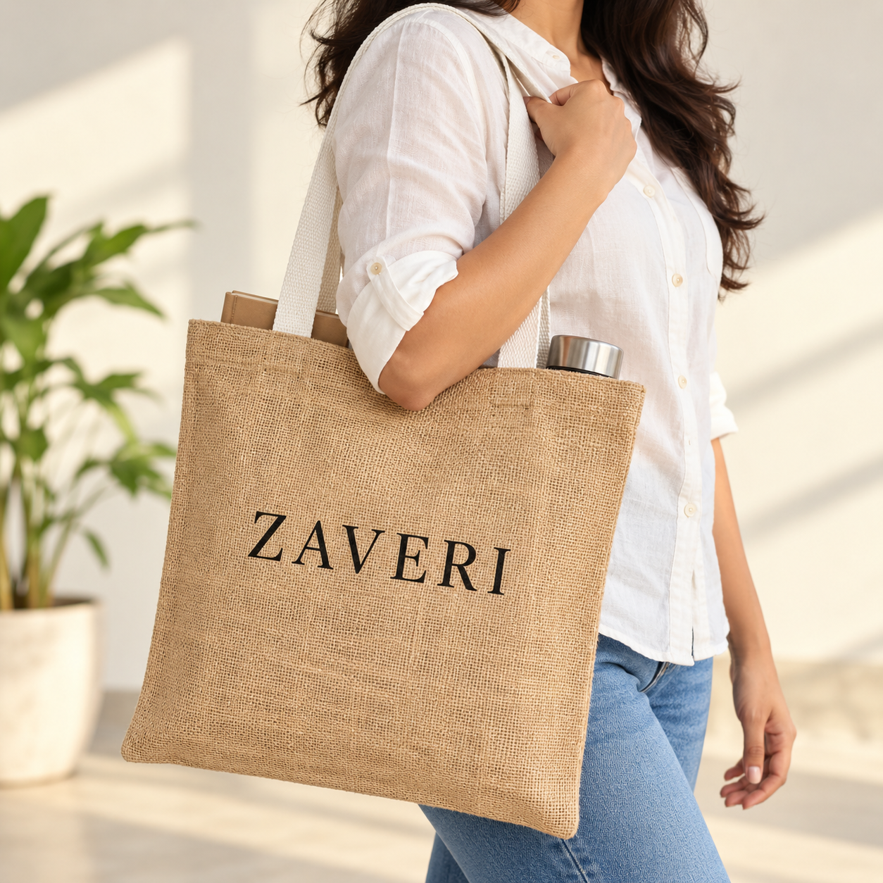 14.5x16.5 Natural Beige Jute Tote Bag