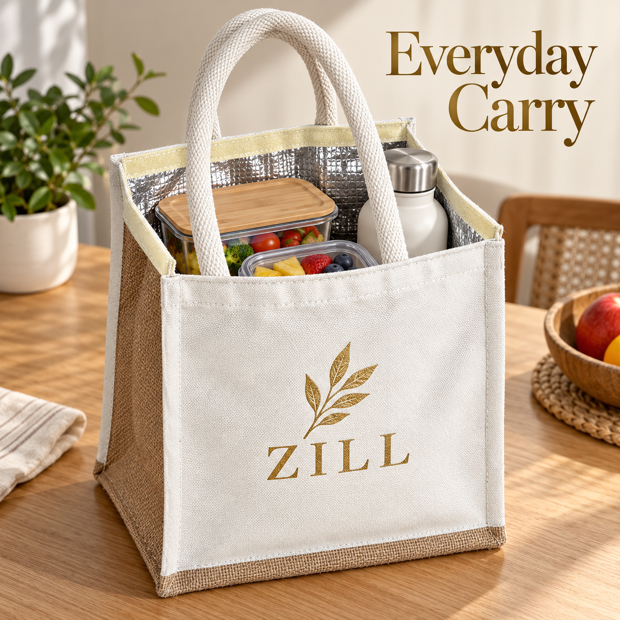 10x10.5x5.5 Natural Insulated Canvas Cooler Bag | 310 GSM