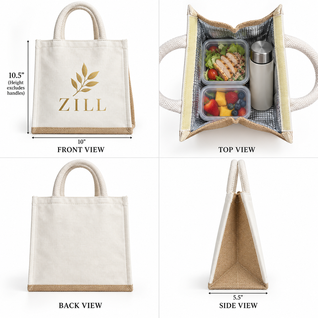 10x10.5x5.5 Natural Insulated Canvas Cooler Bag | 310 GSM