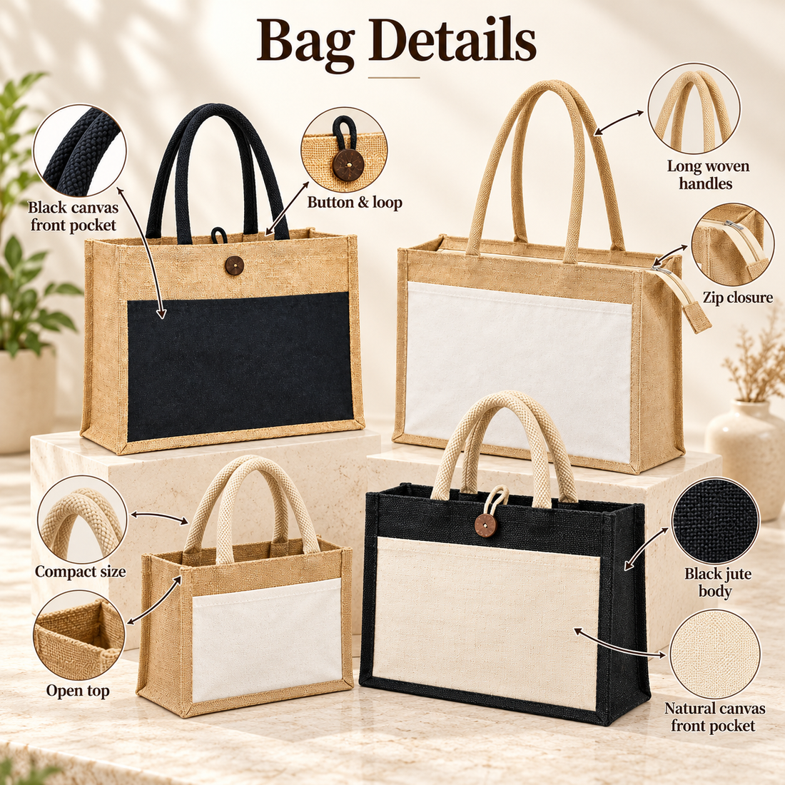 Jute Front Pocket Hamper & Zipper Bag Sample Kit