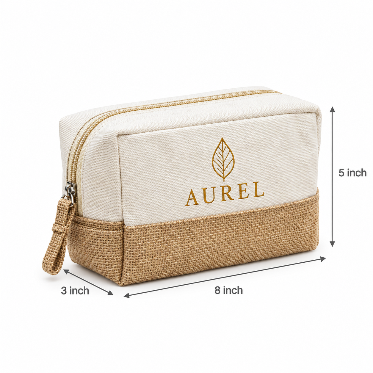 8x5x3 Natural Cotton Canvas Zipper Pouch | 220 GSM