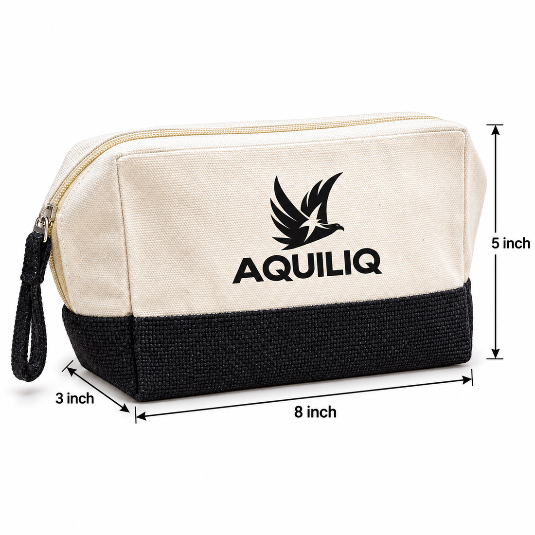 8x5x3 Black & Natural Cotton Canvas Zipper Pouch | 220 GSM