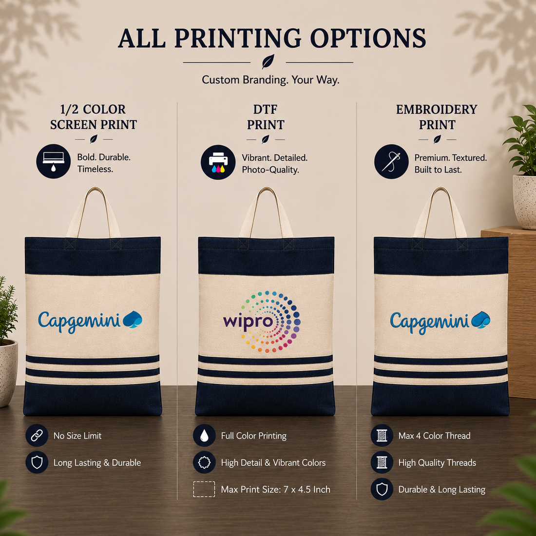 Custom 14×16 Navy Blue Tote Bag | 330 GSM