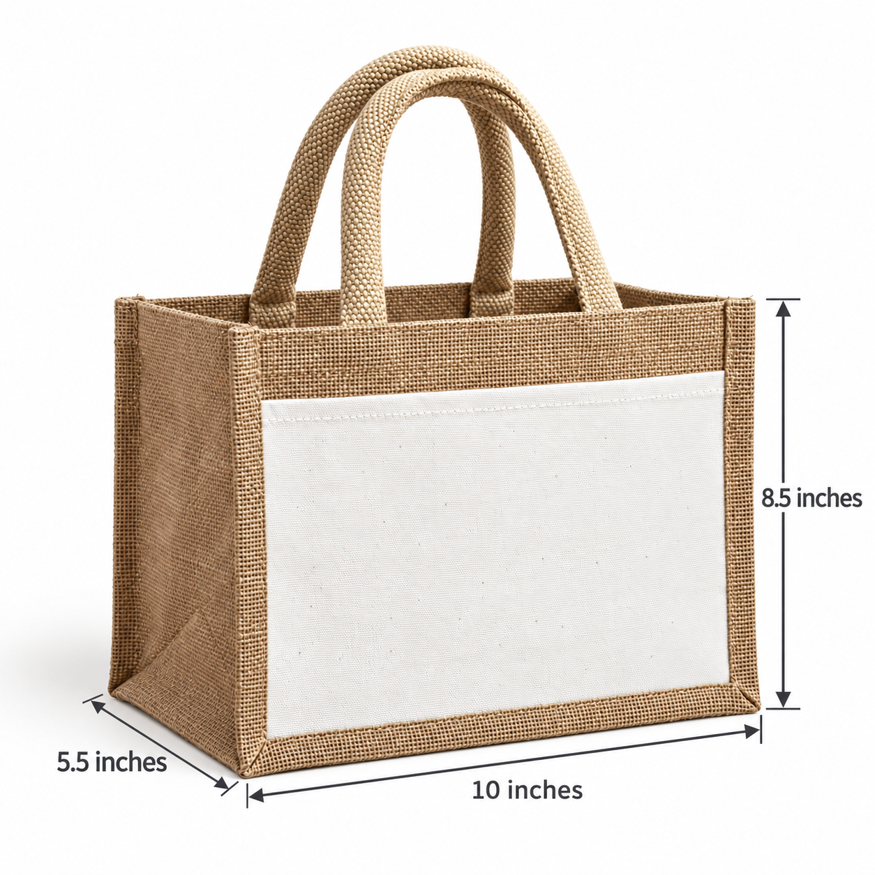 Plain 10x8.5x5.5 Natural Small Jute & Canvas Hamper Bag with Canvas Front Pocket