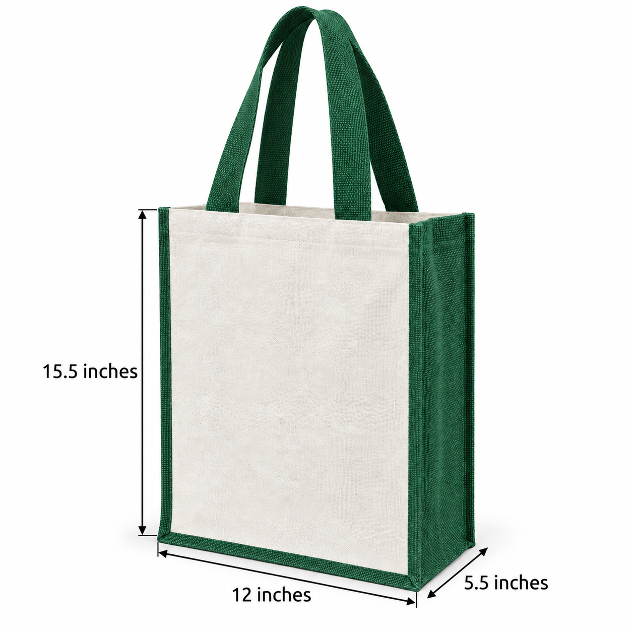 Plain 12x15.5x5.5 Green Laminated Jute & Canvas Tote Bag