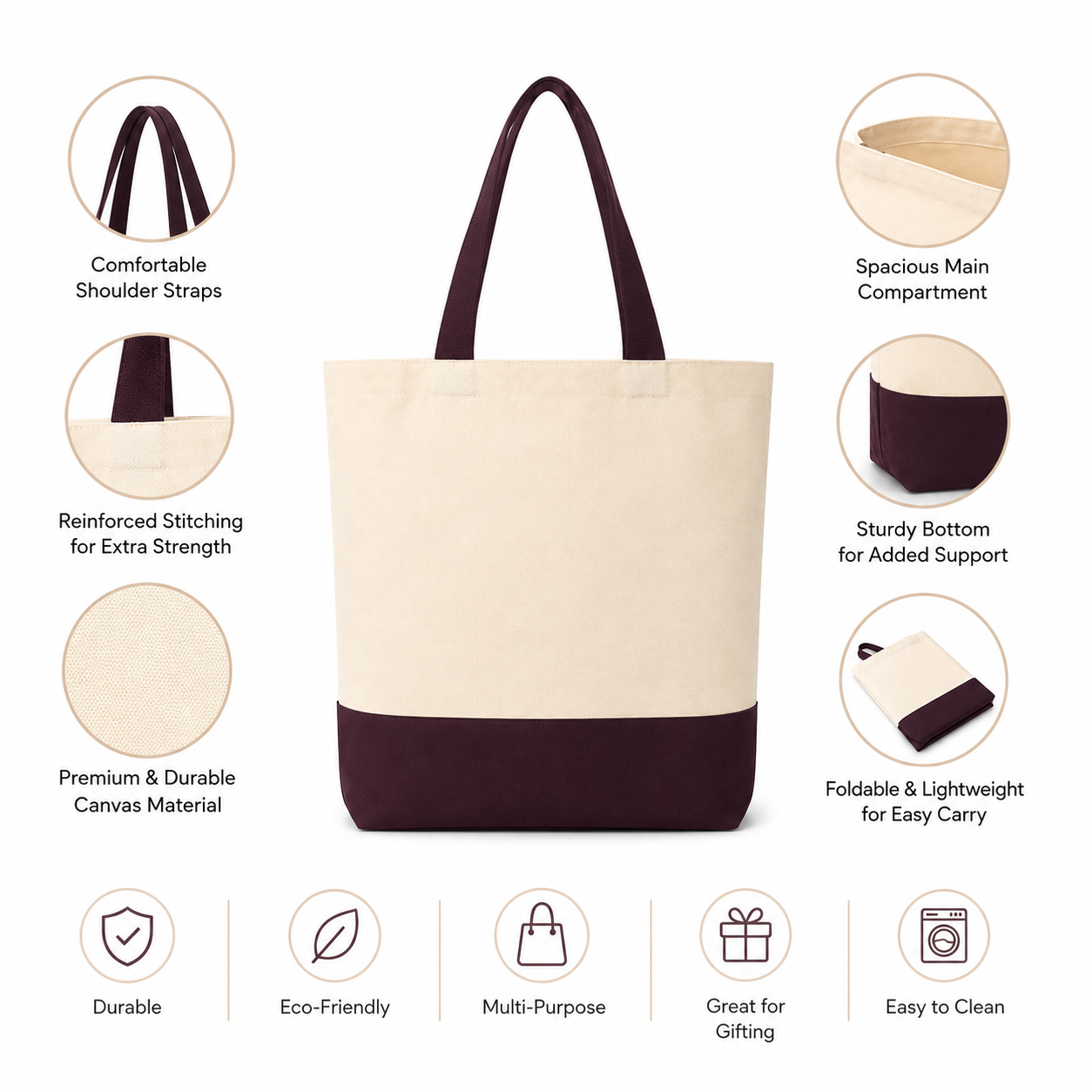 Brown & Beige Tote Bag | 330 GSM
