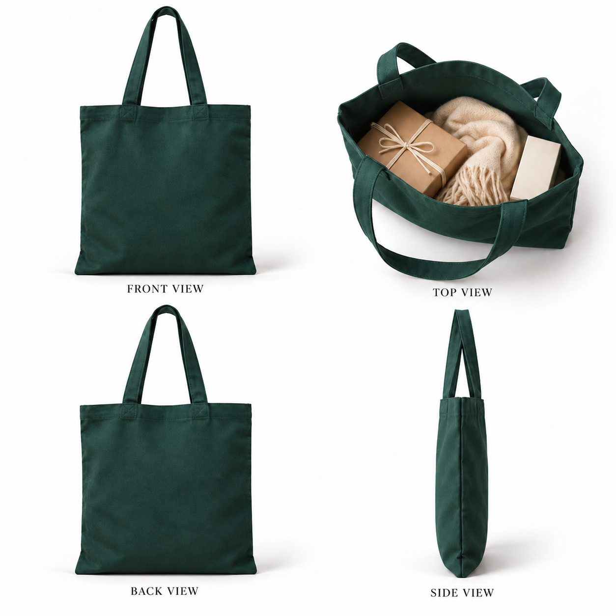Plain 14.5x15.5 Dark Green Cotton Canvas Tote Bag | 350 GSM