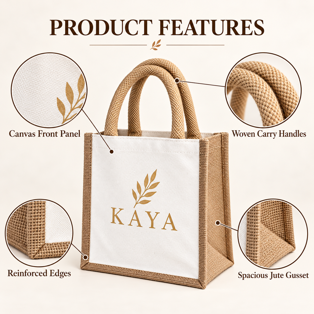 8x10x5.5 Natural Small Jute & Canvas Hamper Bag