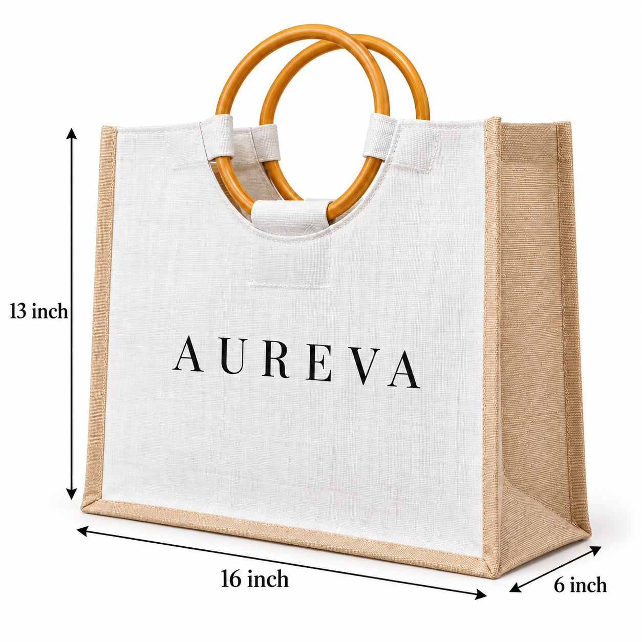 16x13x6 Natural Laminated Juco Bag with Cane Handles