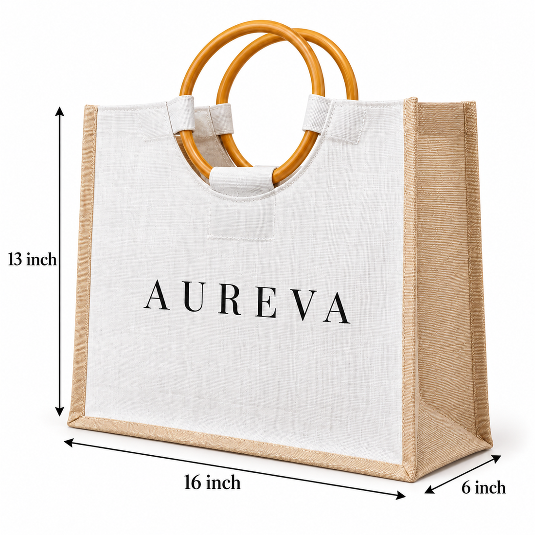 16x13x6 Natural Laminated Juco Bag with Cane Handles