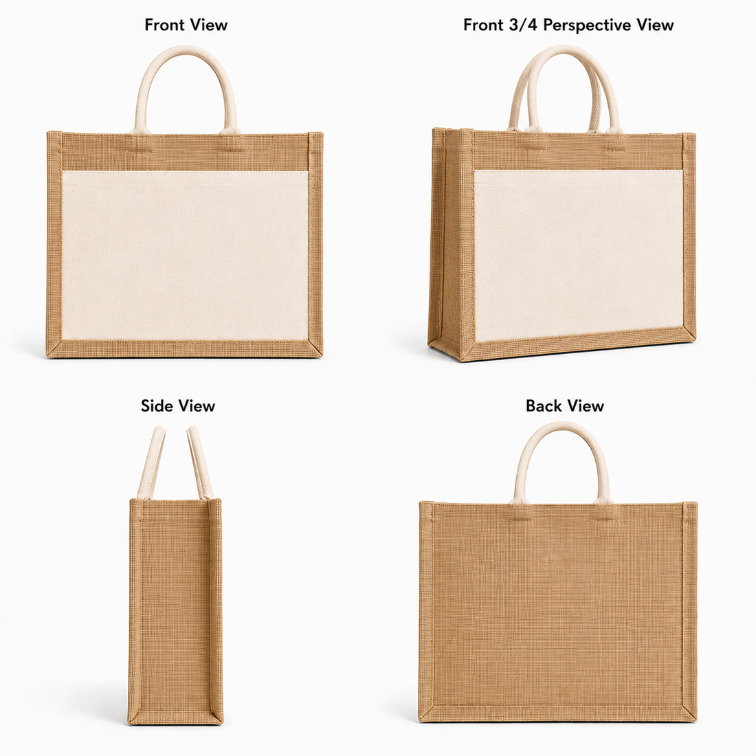 16x14x6 Jute Tote Bags with Canvas Front Pocket |350 GSM