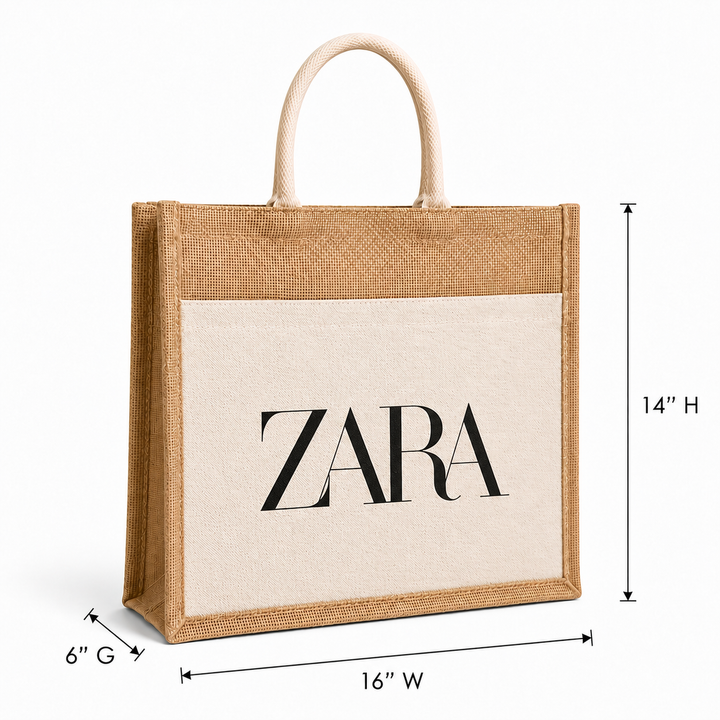 Custom 16x14x6 Jute Tote Bags with Canvas Front Pocket | 350 GSM