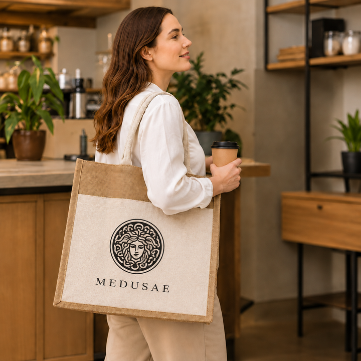 Custom 18x14x6 Jute Tote Bags with Canvas Front Pocket | 350 GSM