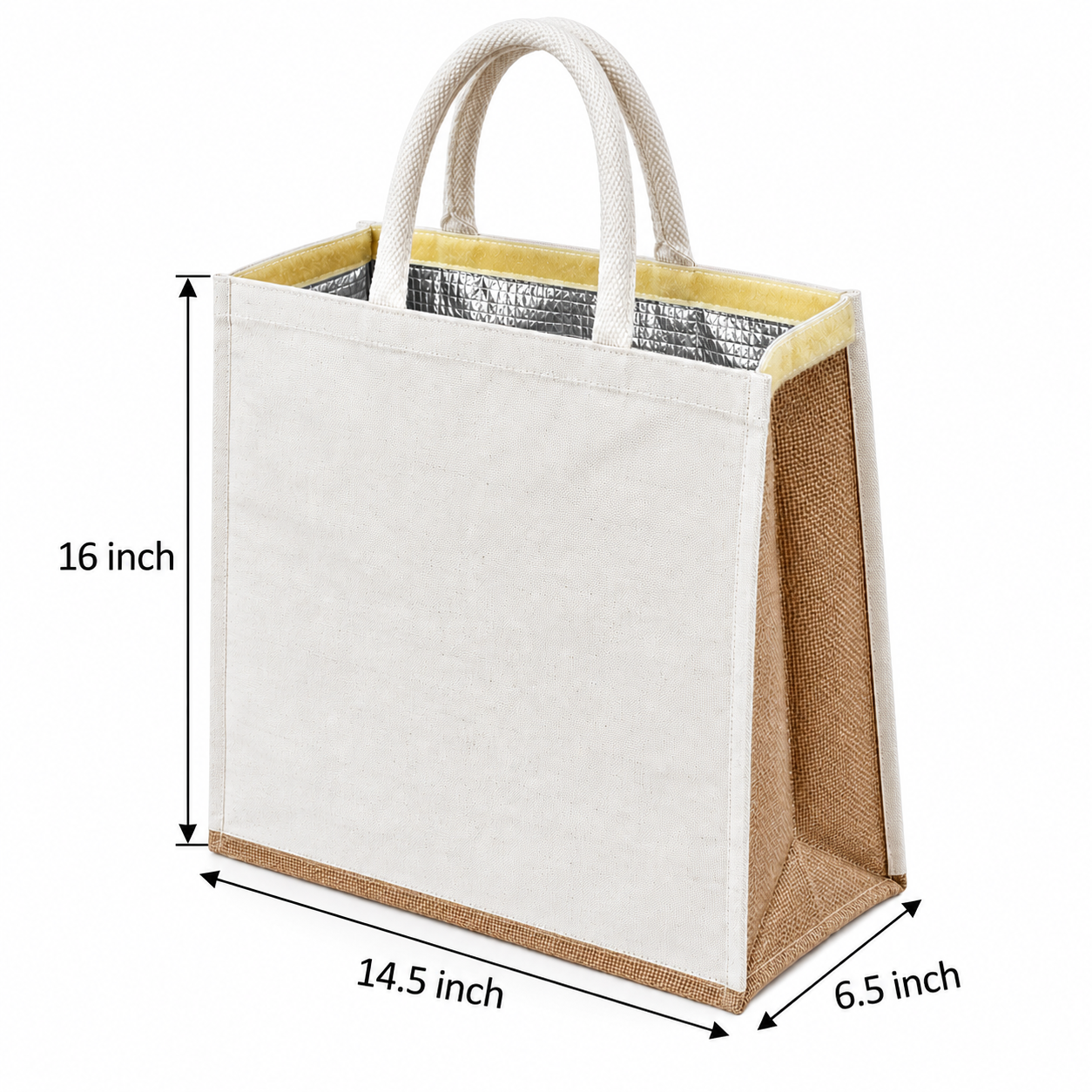 Plain 14.5x16x6.5 Natural Large Insulated Canvas Cooler Bag | 310 GSM