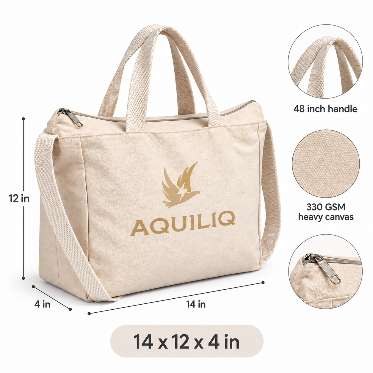 14×12×4 Canvas Sling Bag with Zip | 330 GSM