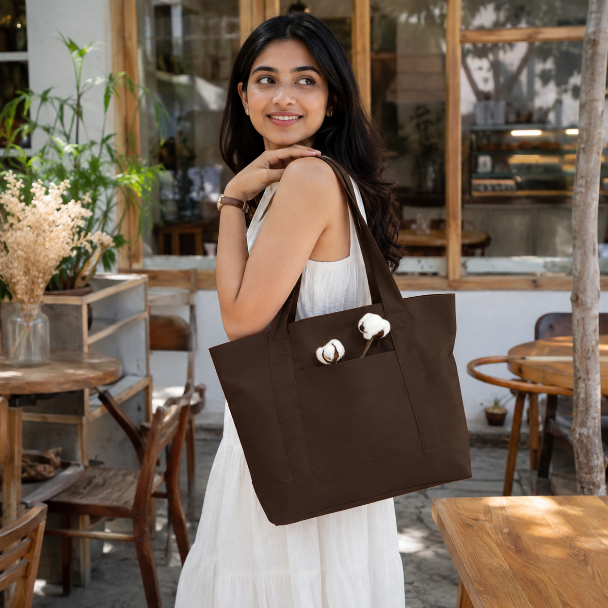Plain Brown Large Canvas Tote Bag | 19" x 15" x 6"