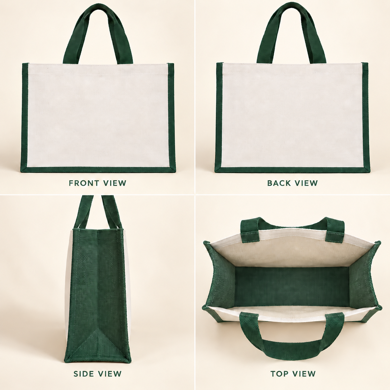 Plain 16x13x6 Green Laminated Jute & Canvas Hamper Bag