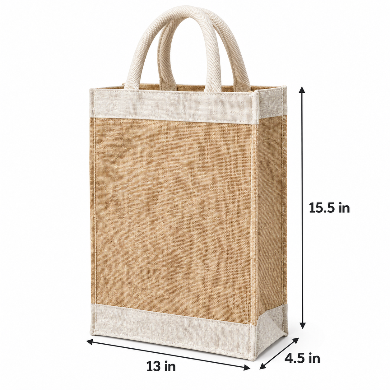 Plain 13x15.5x4.5 Natural Tall Juco & Canvas Tote Bag with Rope Handles