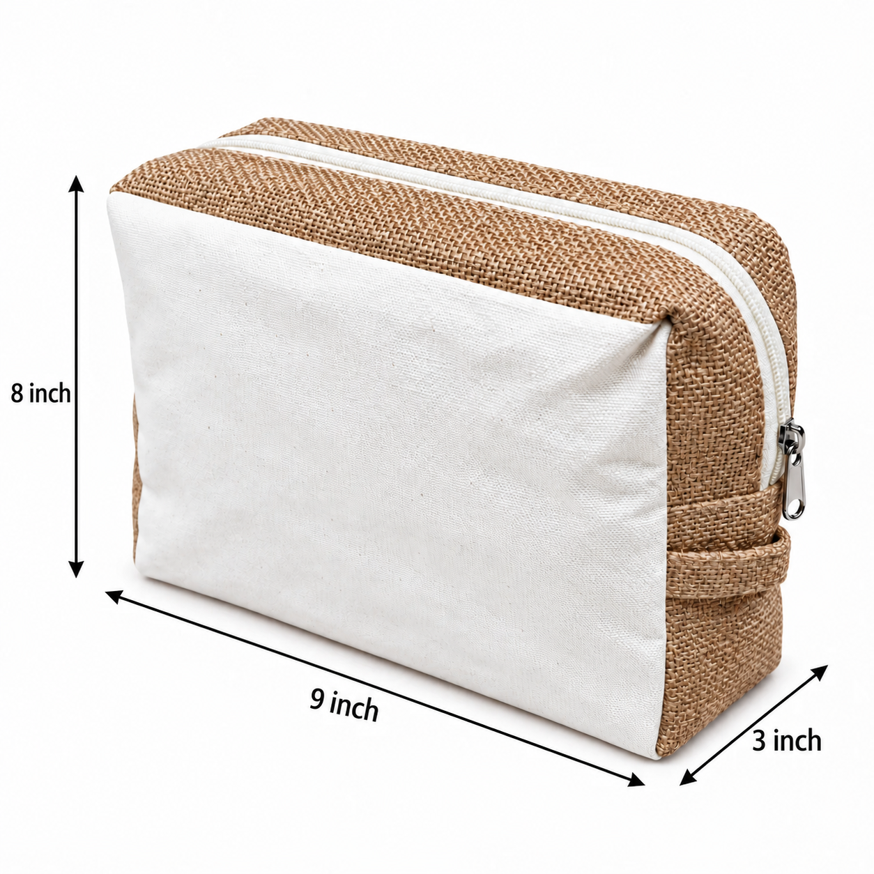 9x8x3 Plain Natural Jute & Canvas Boxy Zipper Pouch