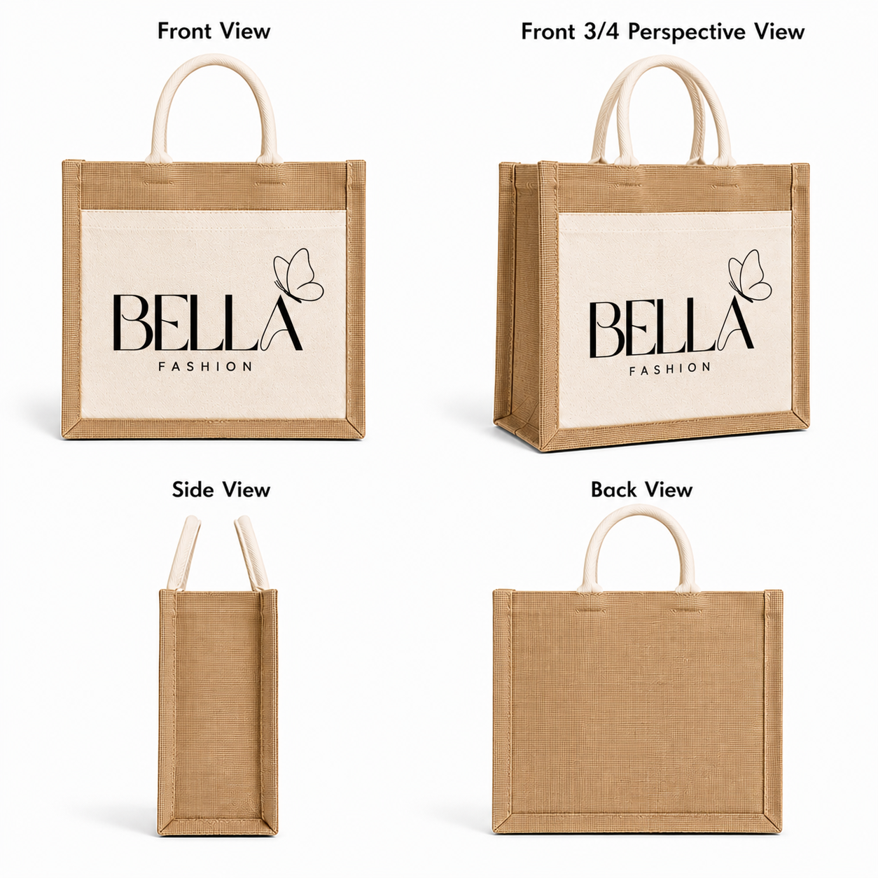 Custom 9×11×4 Jute Tote Bags with Canvas Front Pocket | 350 GSM