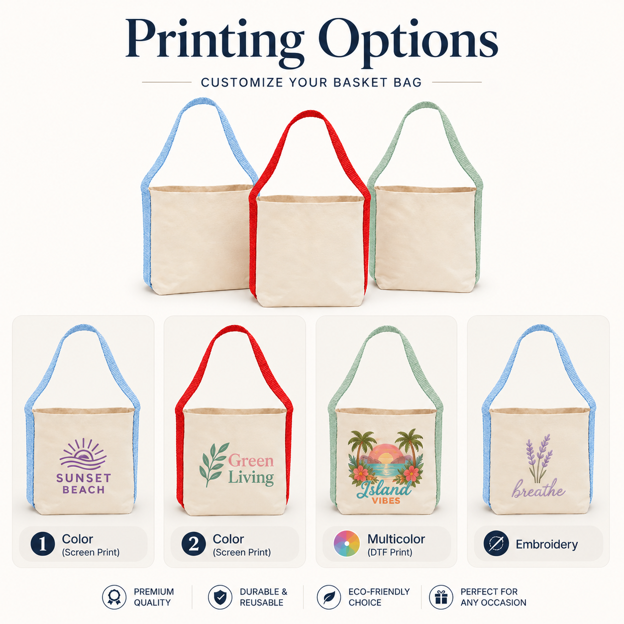 Basket Bag Sample Kit – Light Green, Red, Sky Blue | 400 GSM