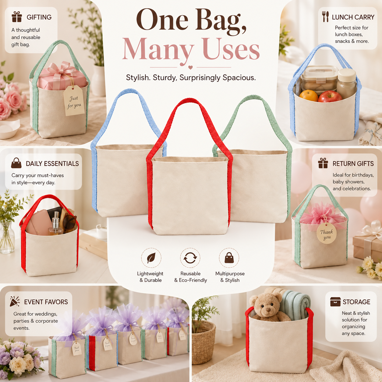 Basket Bag Sample Kit – Light Green, Red, Sky Blue | 400 GSM