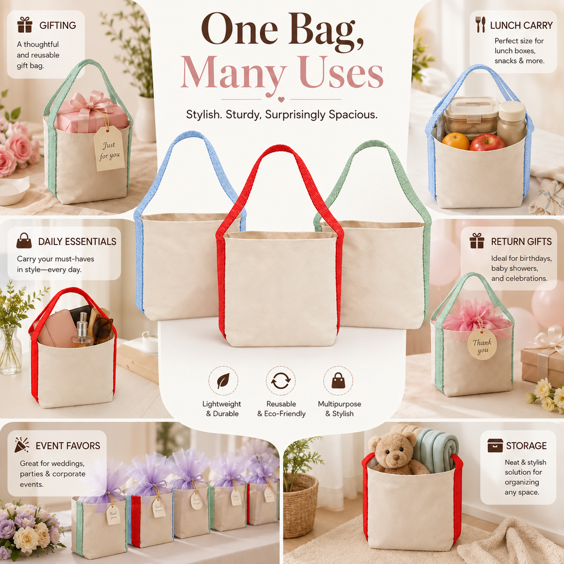 Basket Bag Sample Kit – Light Green, Red, Sky Blue | 400 GSM