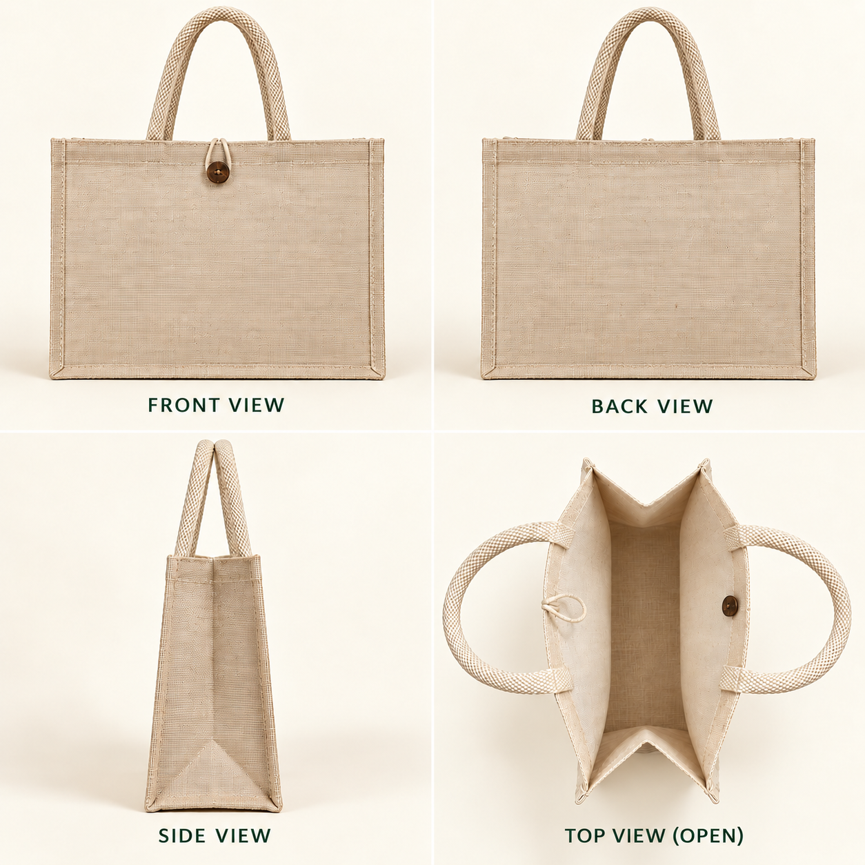 Plain 16x13x6 Natural Laminated Juco Shopping Bag with Button Closure