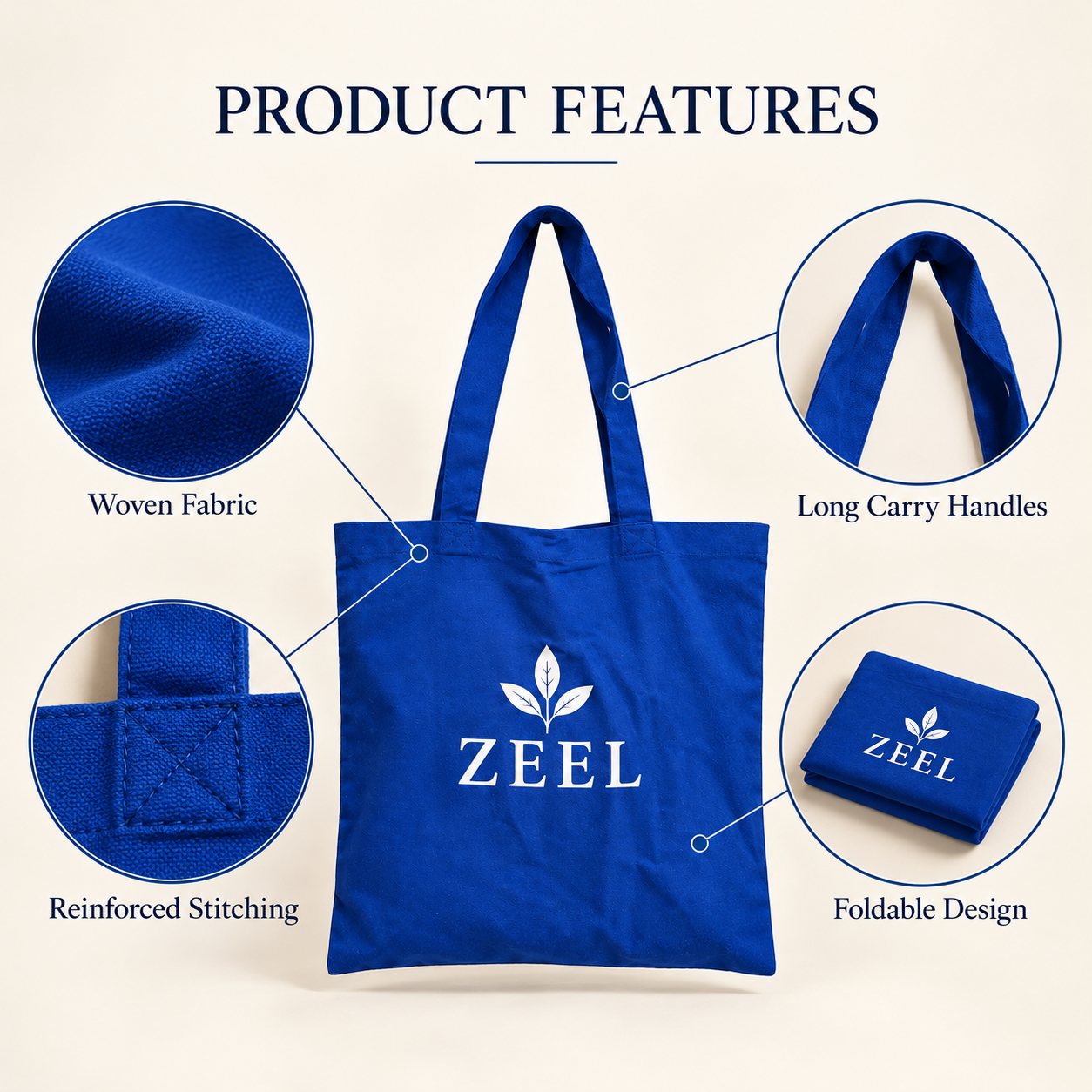 14.5x15.5 Navy Blue Cotton Tote Bag | 150 GSM
