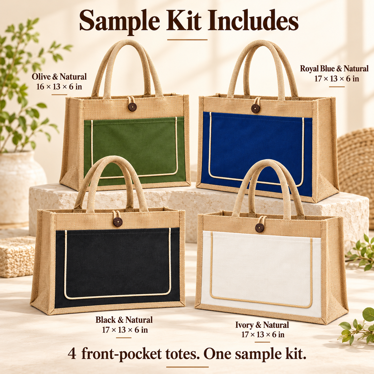 Jute Front Pocket Tote Bag Sample Kit