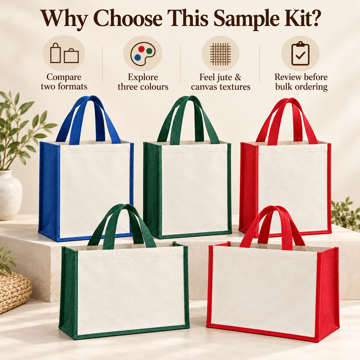 Coloured Laminated Jute Tote & Hamper Sample Kit
