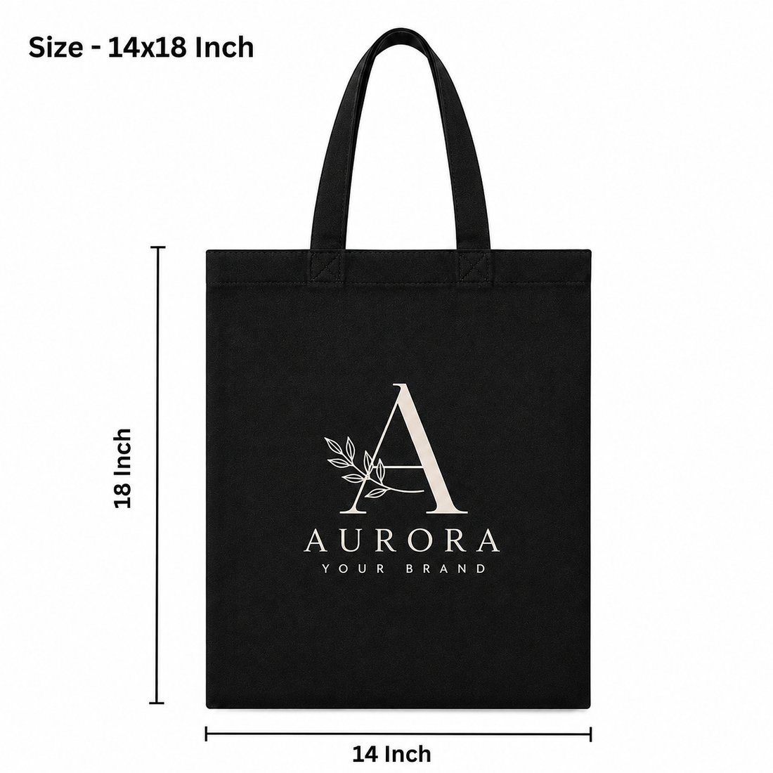 Custom 14x18 Inch Black Cotton Tote Bag | 220 GSM